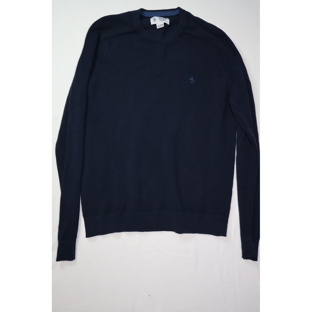 Original‎ Penguin Mens Navy Blue Textured Knit Crewneck Sweater XL Logo Pullover